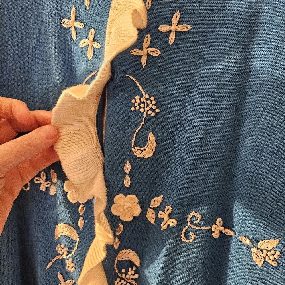 Storybook Knits Cardigan & Sleeveless Top Blue Xl Vintage Embroidery Long‎